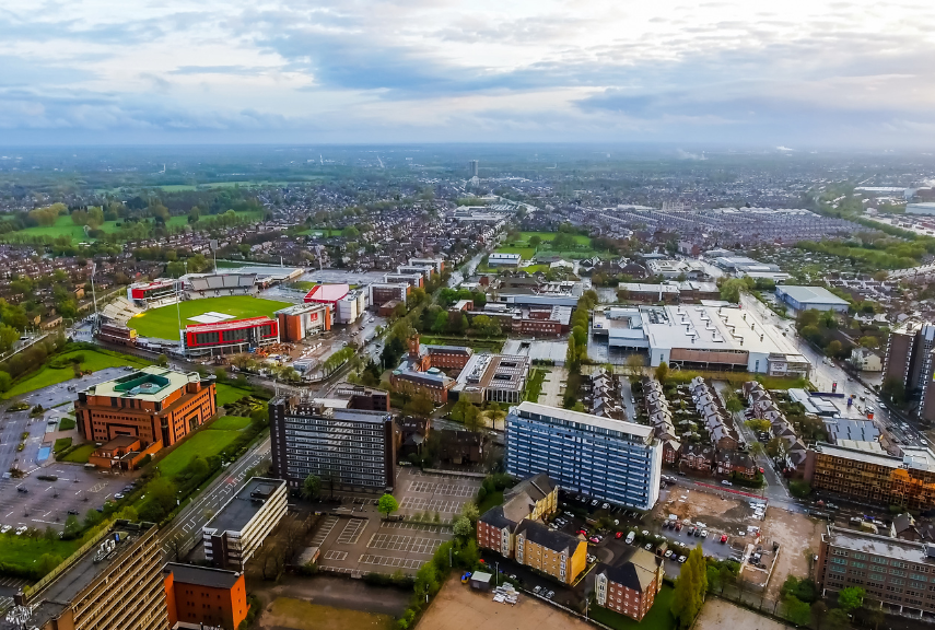 Aerial view of Manchester's Old Trafford area